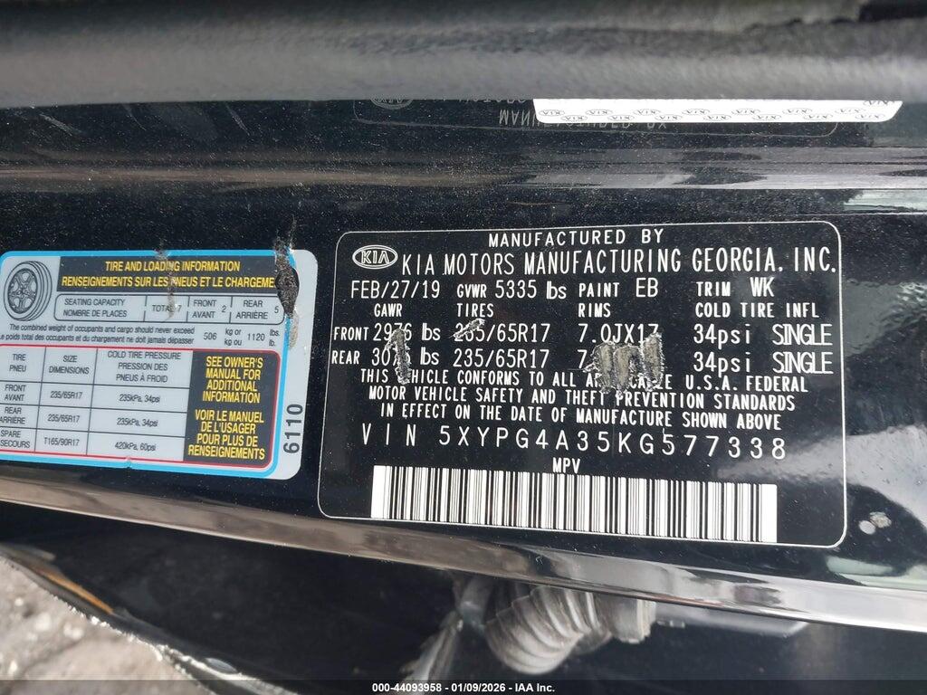 5XYPG4A35KG577338 2019 KIA SORENTO photo no. 9