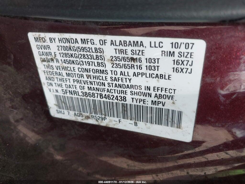 5FNRL38687B462438 2007 HONDA ODYSSEY photo no. 9