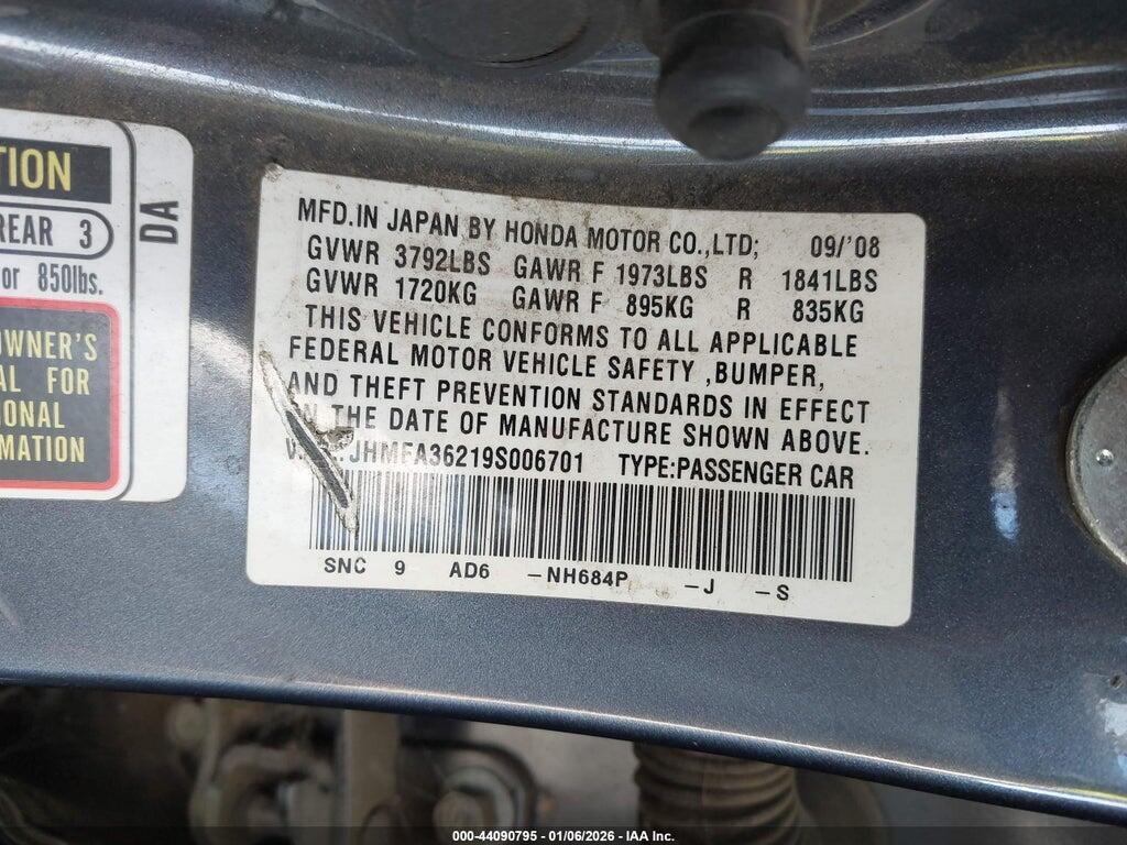 JHMFA36219S006701 2009 HONDA CIVIC HYBRID photo no. 9