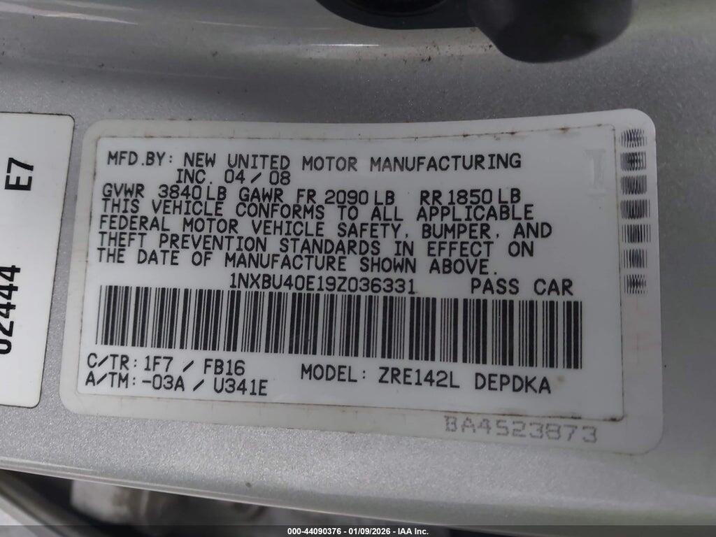 1NXBU40E19Z036331 2009 TOYOTA COROLLA photo no. 9