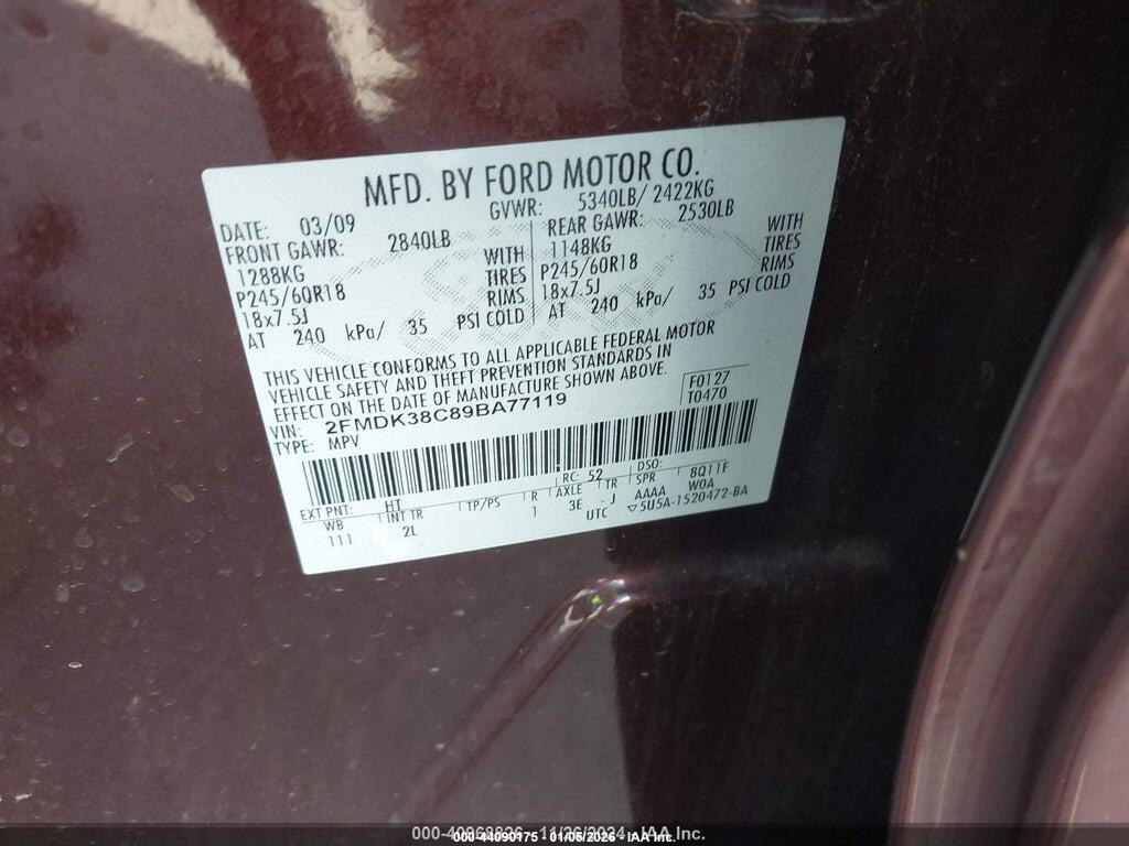2FMDK38C89BA77119 2009 FORD EDGE photo no. 9