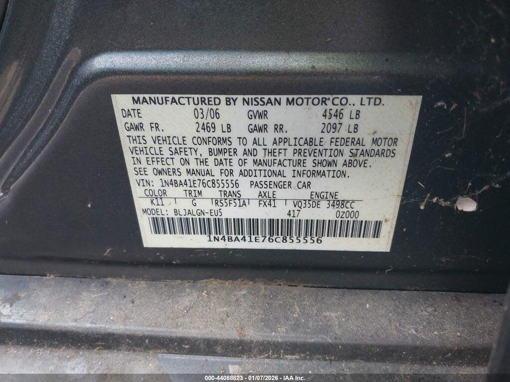 1N4BA41E76C855556 2006 NISSAN MAXIMA photo no. 9