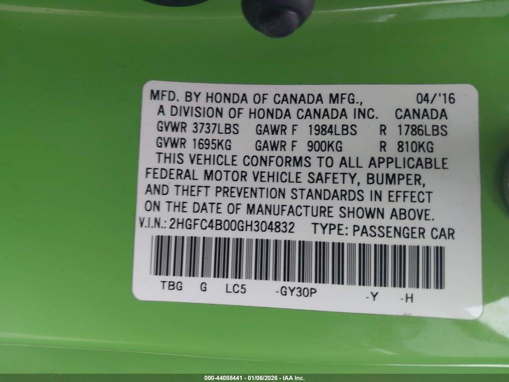 2HGFC4B00GH304832 2016 HONDA CIVIC photo no. 9