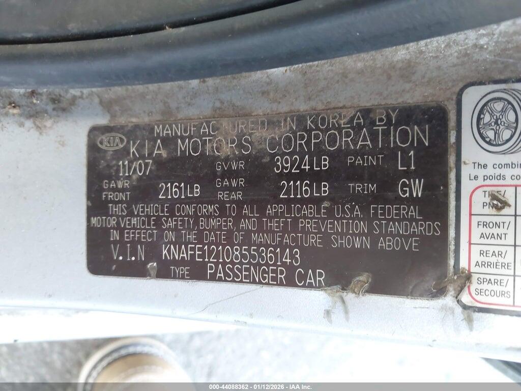 KNAFE121085536143 2008 KIA SPECTRA photo no. 9