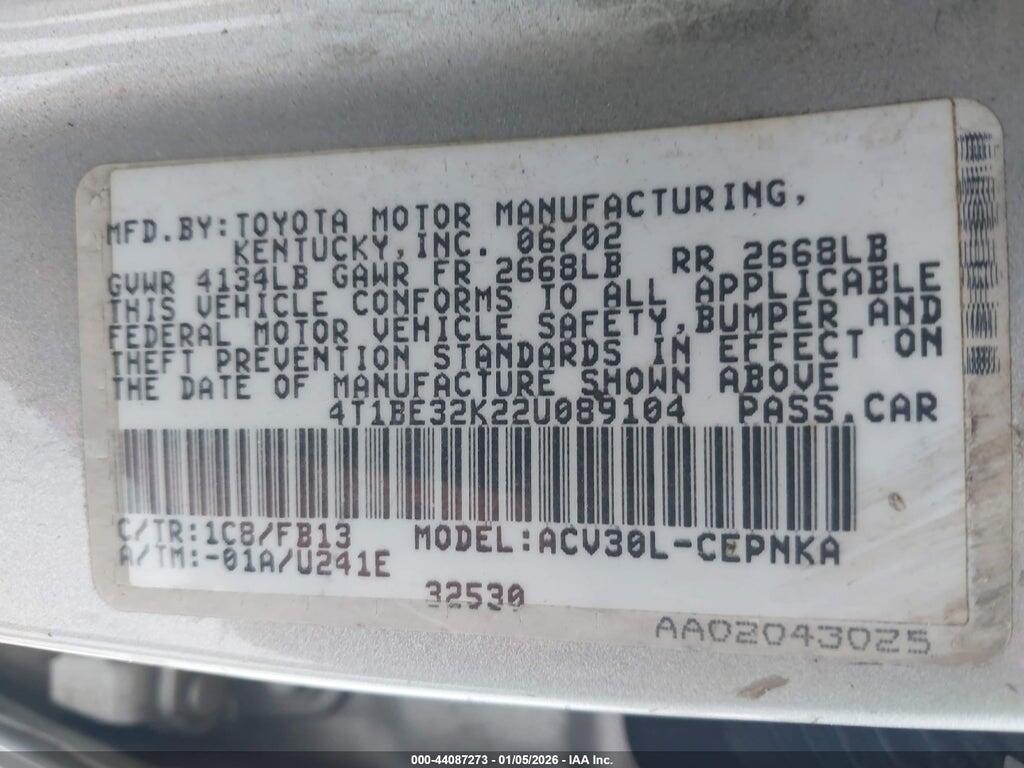 4T1BE32K22U089104 2002 TOYOTA CAMRY photo no. 9