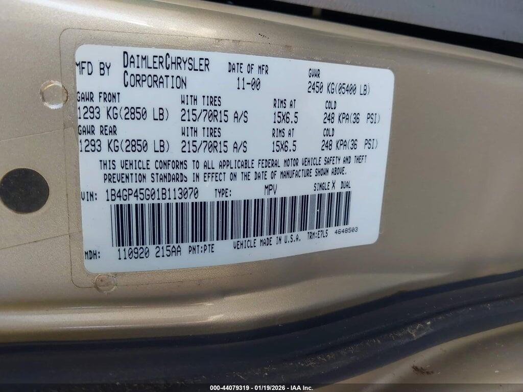 1B4GP45G01B113070 2001 DODGE CARAVAN photo no. 9