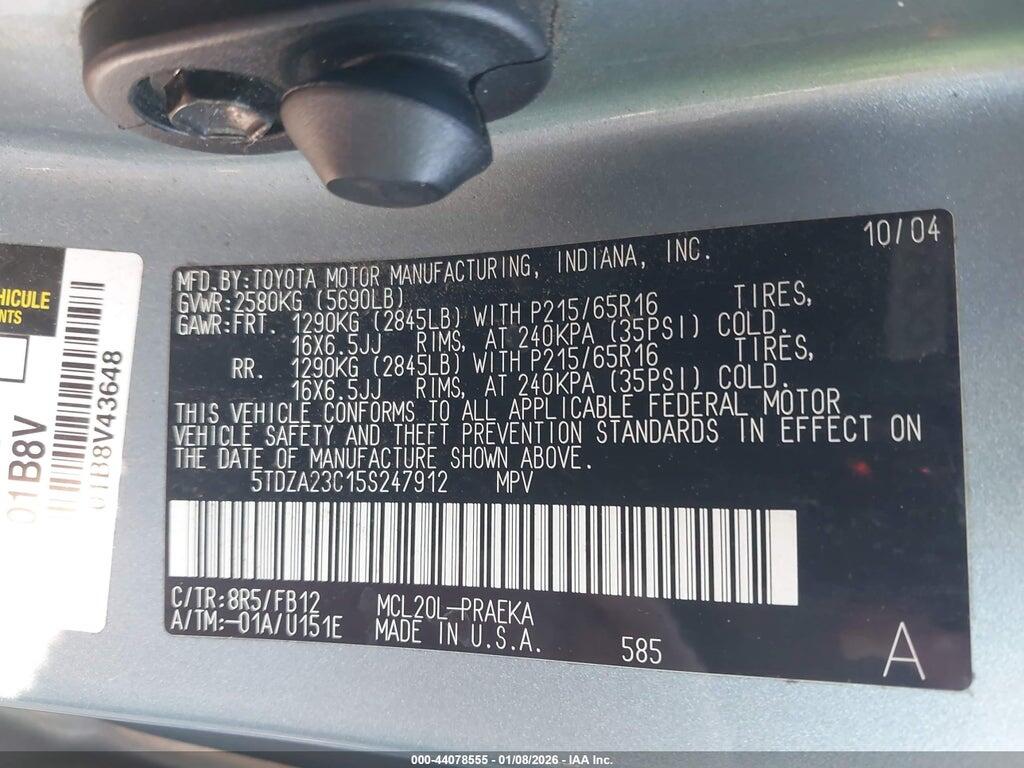 5TDZA23C15S247912 2005 TOYOTA SIENNA photo no. 9