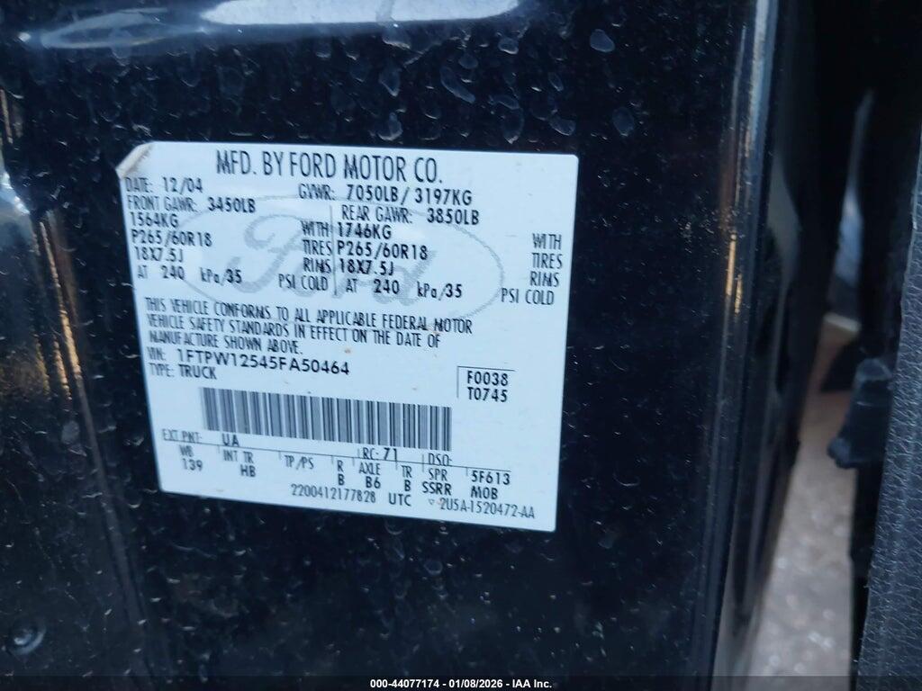 1FTPW12545FA50464 2005 FORD F-150 photo no. 9