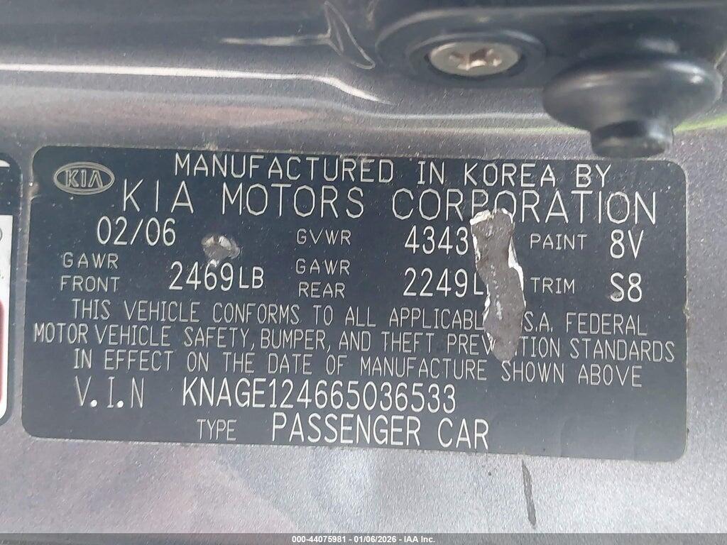 KNAGE124665036533 2006 KIA OPTIMA photo no. 9