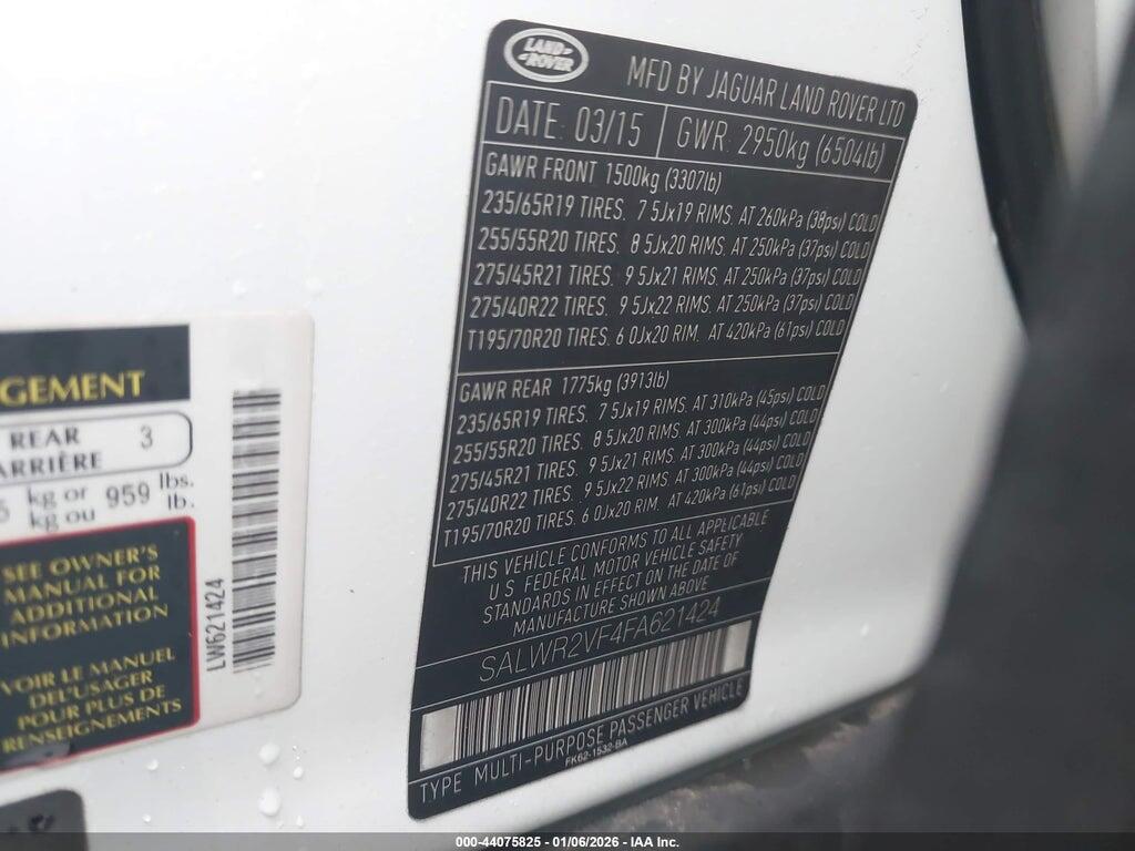 SALWR2VF4FA621424 2015 LAND ROVER RANGE ROVER SPORT photo no. 9