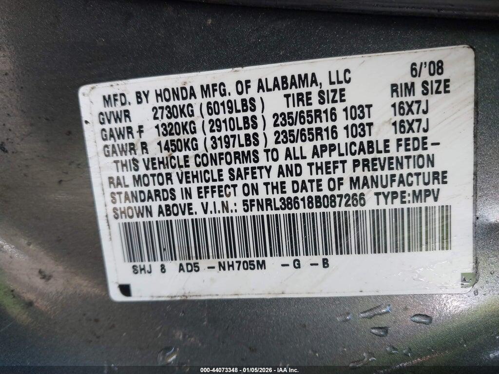 5FNRL38618B087266 2008 HONDA ODYSSEY photo no. 9