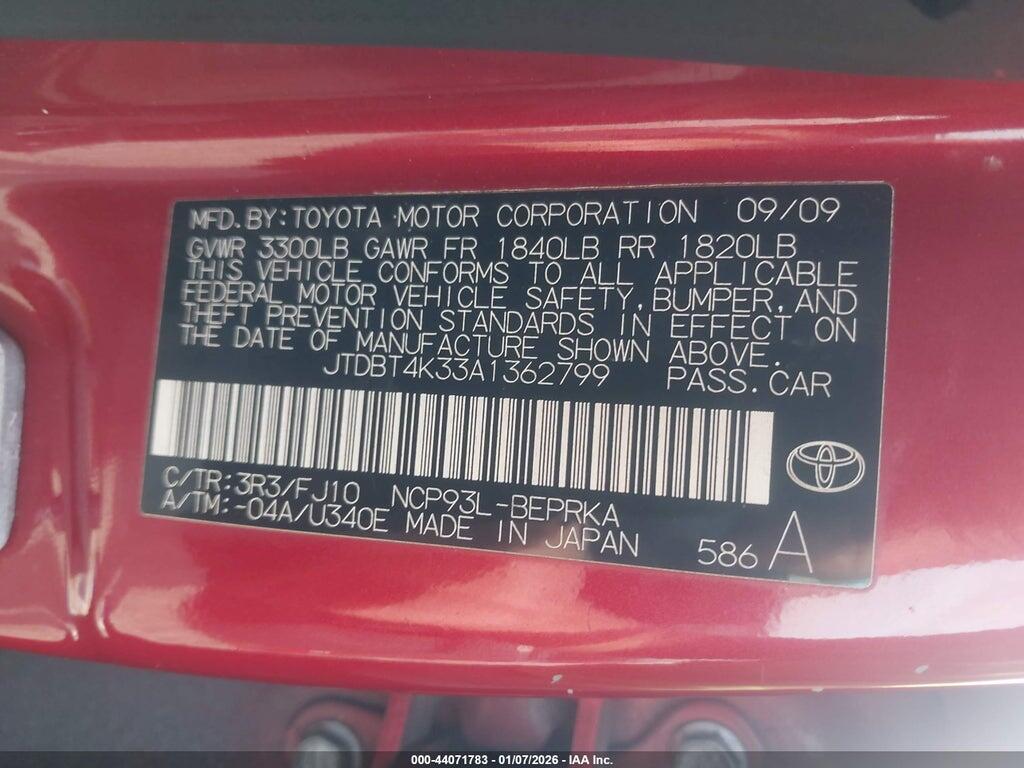 JTDBT4K33A1362799 2010 TOYOTA YARIS photo no. 9