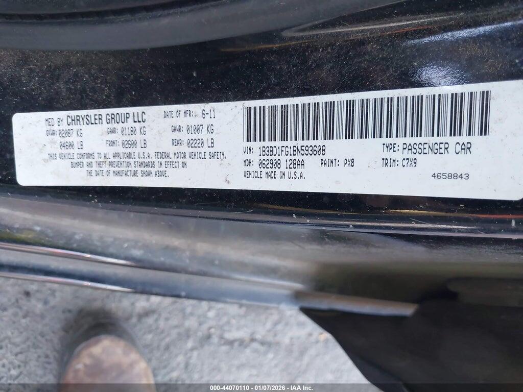 1B3BD1FG1BN593608 2011 DODGE AVENGER photo no. 9