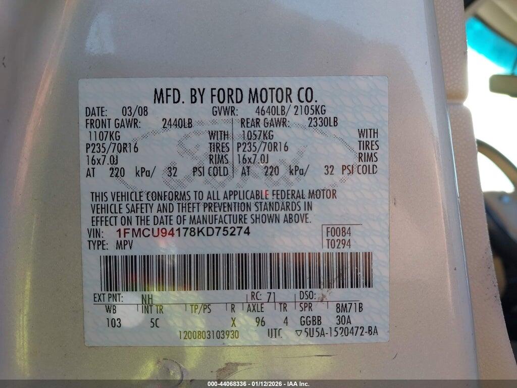 1FMCU94178KD75274 2008 FORD ESCAPE photo no. 9