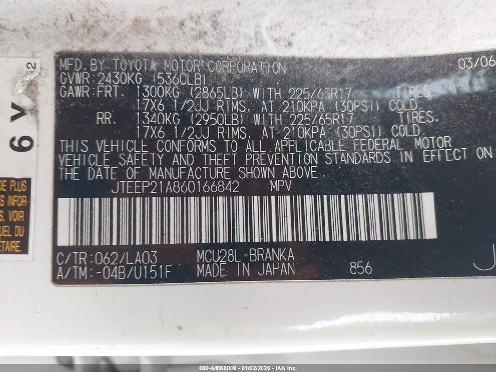 JTEEP21A860166842 2006 TOYOTA HIGHLANDER photo no. 9