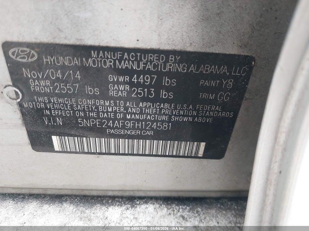 5NPE24AF9FH124581 2015 HYUNDAI SONATA photo no. 9