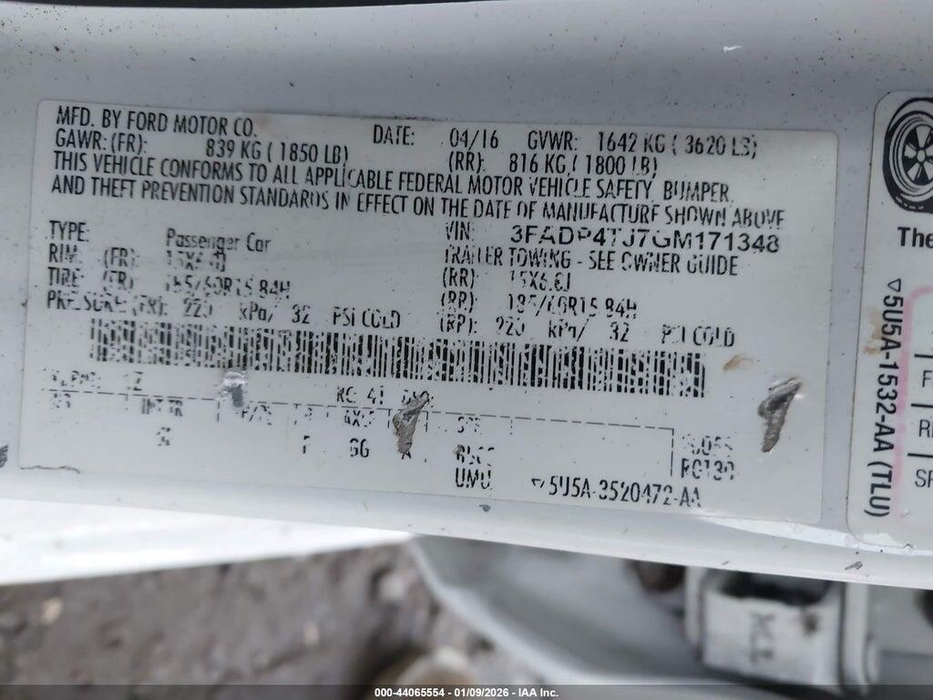 3FADP4TJ7GM171348 2016 FORD FIESTA photo no. 9