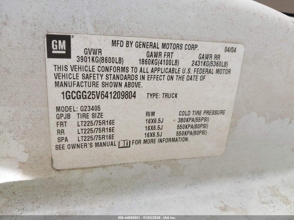1GCGG25V641209804 2004 CHEVROLET EXPRESS photo no. 9