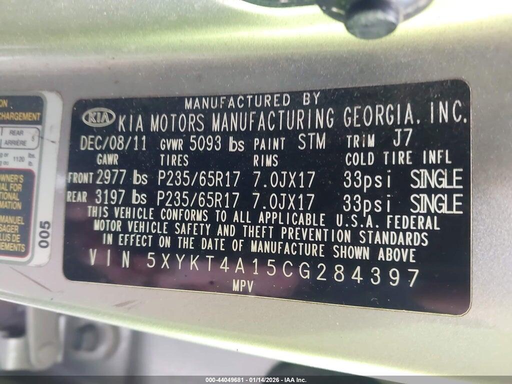 5XYKT4A15CG284397 2012 KIA SORENTO photo no. 9