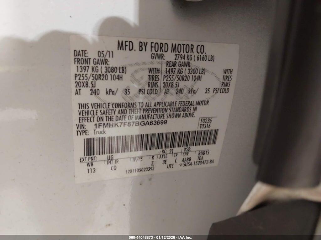 1FMHK7F87BGA63699 2011 FORD EXPLORER photo no. 9