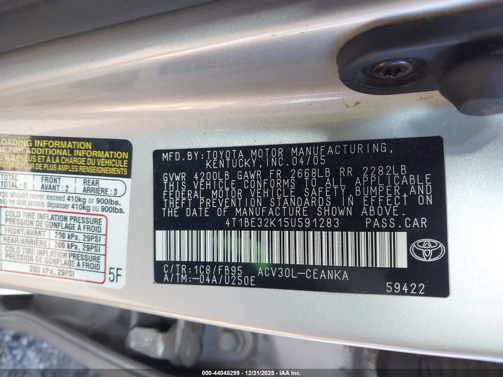 4T1BE32K15U591283 2005 TOYOTA CAMRY photo no. 9