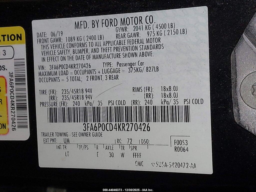 3FA6P0CD4KR270426 2019 FORD FUSION photo no. 9