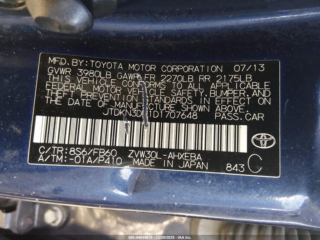 JTDKN3DU1D1707648 2013 TOYOTA PRIUS photo no. 9