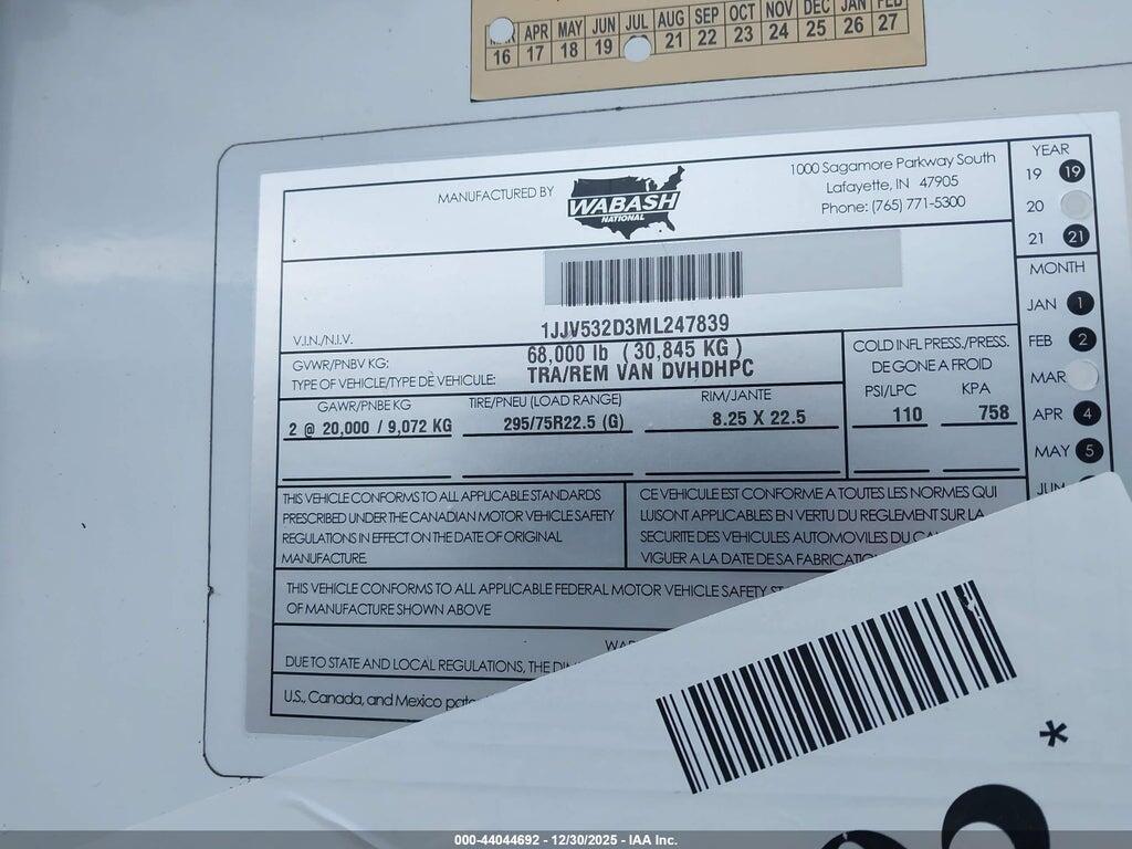 1JJV532D3ML247839 2021 WABASH NATIONAL CORP 53' SEMI TRAILER photo no. 9