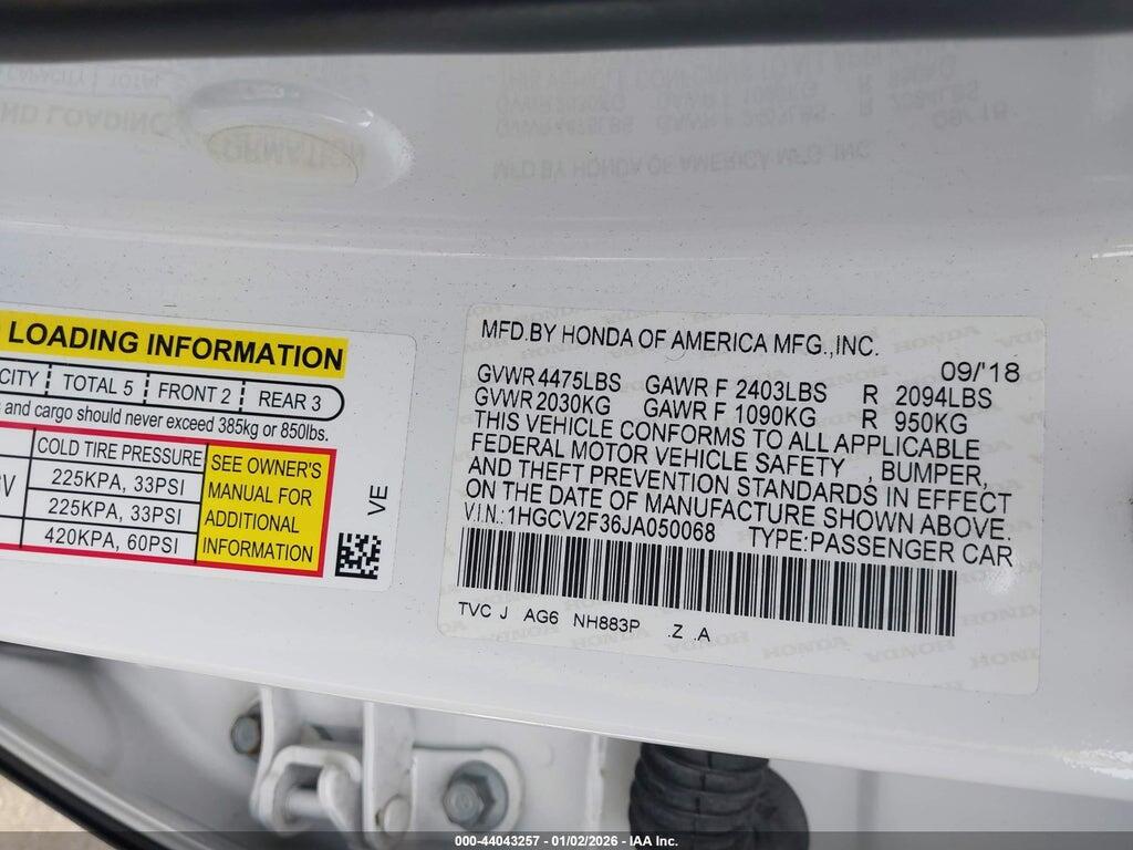 1HGCV2F36JA050068 2018 HONDA ACCORD photo no. 9