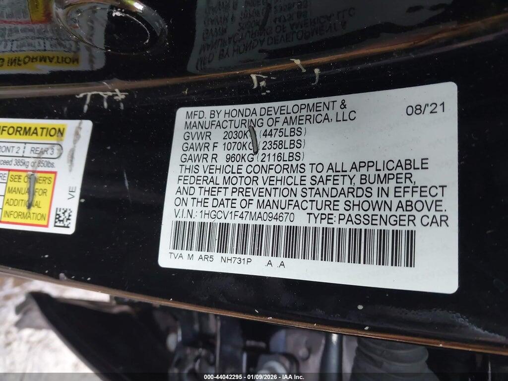 1HGCV1F47MA094670 2021 HONDA ACCORD photo no. 9