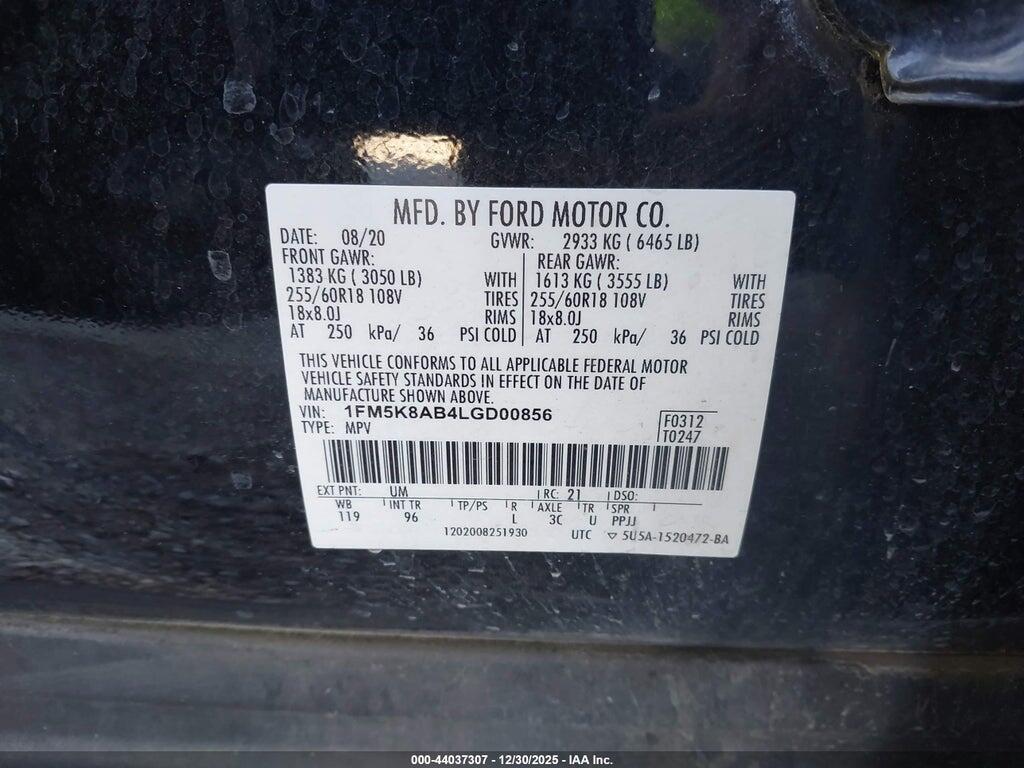 1FM5K8AB4LGD00856 2020 FORD POLICE INTERCEPTOR UTILITY photo no. 9