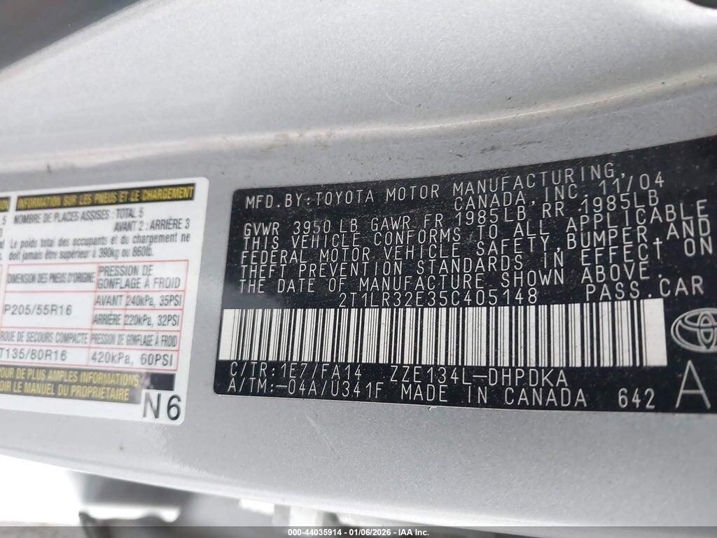 2T1LR32E35C405148 2005 TOYOTA MATRIX photo no. 9