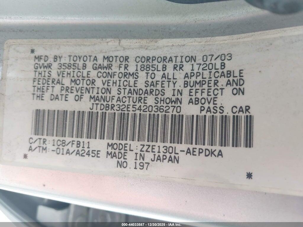 JTDBR32E542036270 2004 TOYOTA COROLLA photo no. 9