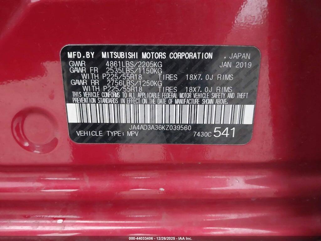JA4AD3A36KZ039560 2019 MITSUBISHI OUTLANDER photo no. 9