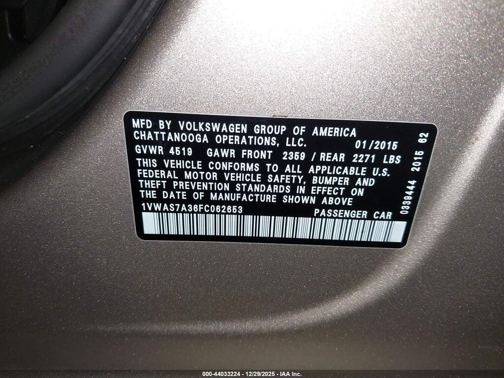 1VWAS7A36FC062653 2015 VOLKSWAGEN PASSAT photo no. 9