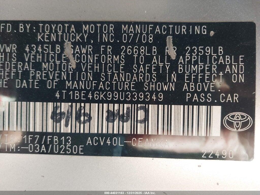 4T1BE46K99U339349 2009 TOYOTA CAMRY photo no. 9