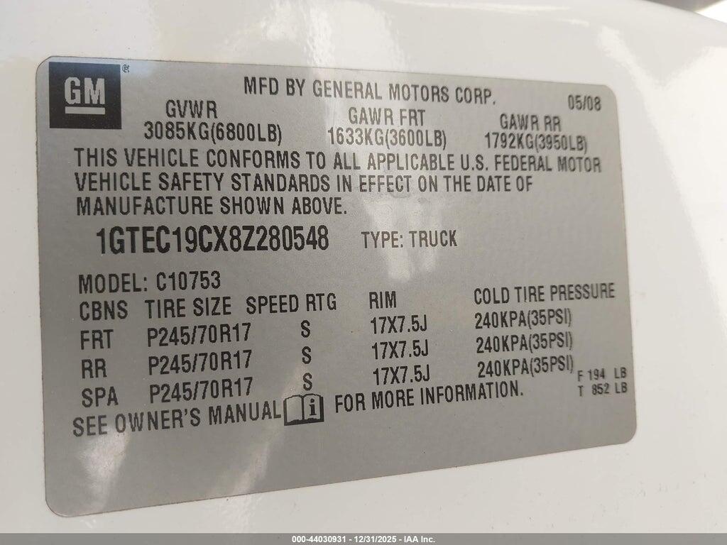 1GTEC19CX8Z280548 2008 GMC SIERRA 1500 photo no. 9