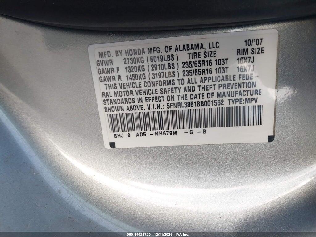 5FNRL38618B001552 2008 HONDA ODYSSEY photo no. 9