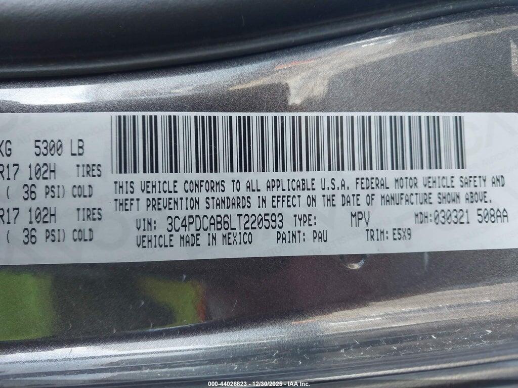 3C4PDCAB6LT220593 2020 DODGE JOURNEY photo no. 9