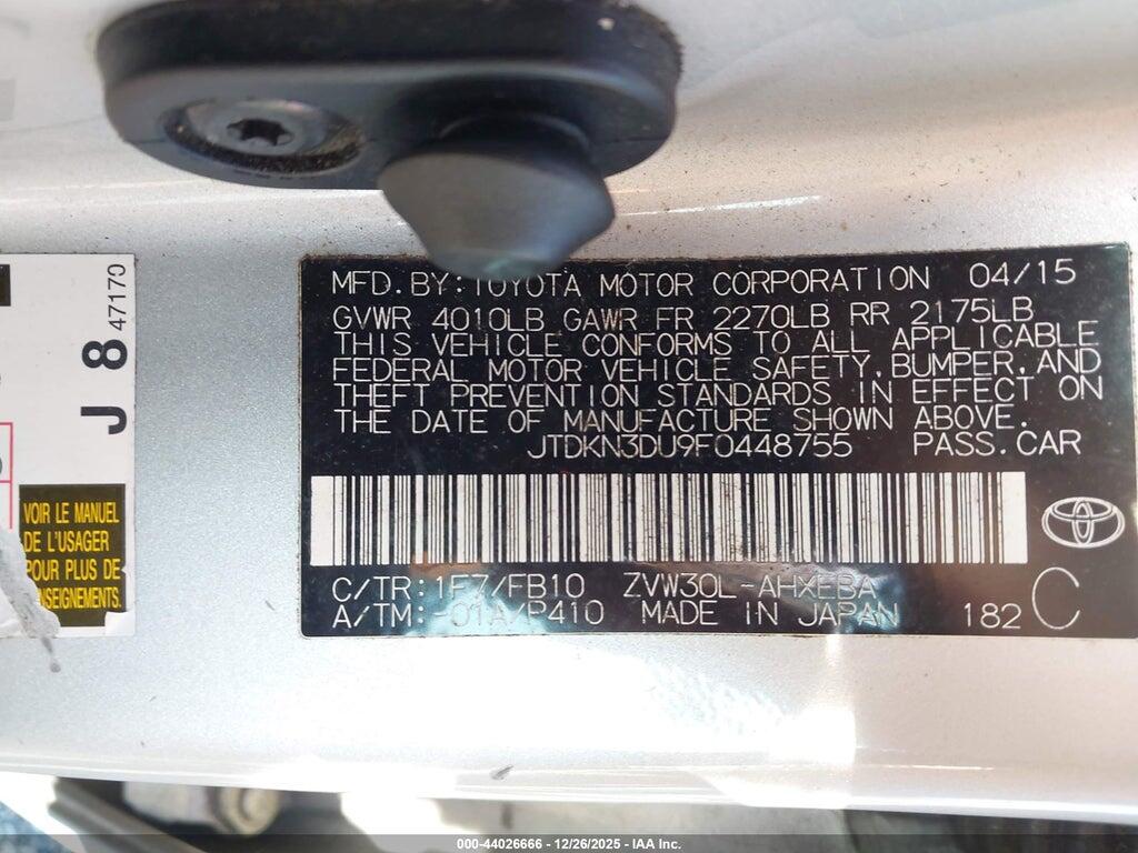 JTDKN3DU9F0448755 2015 TOYOTA PRIUS photo no. 9