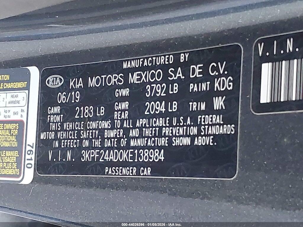 3KPF24AD0KE138984 2019 KIA FORTE photo no. 9