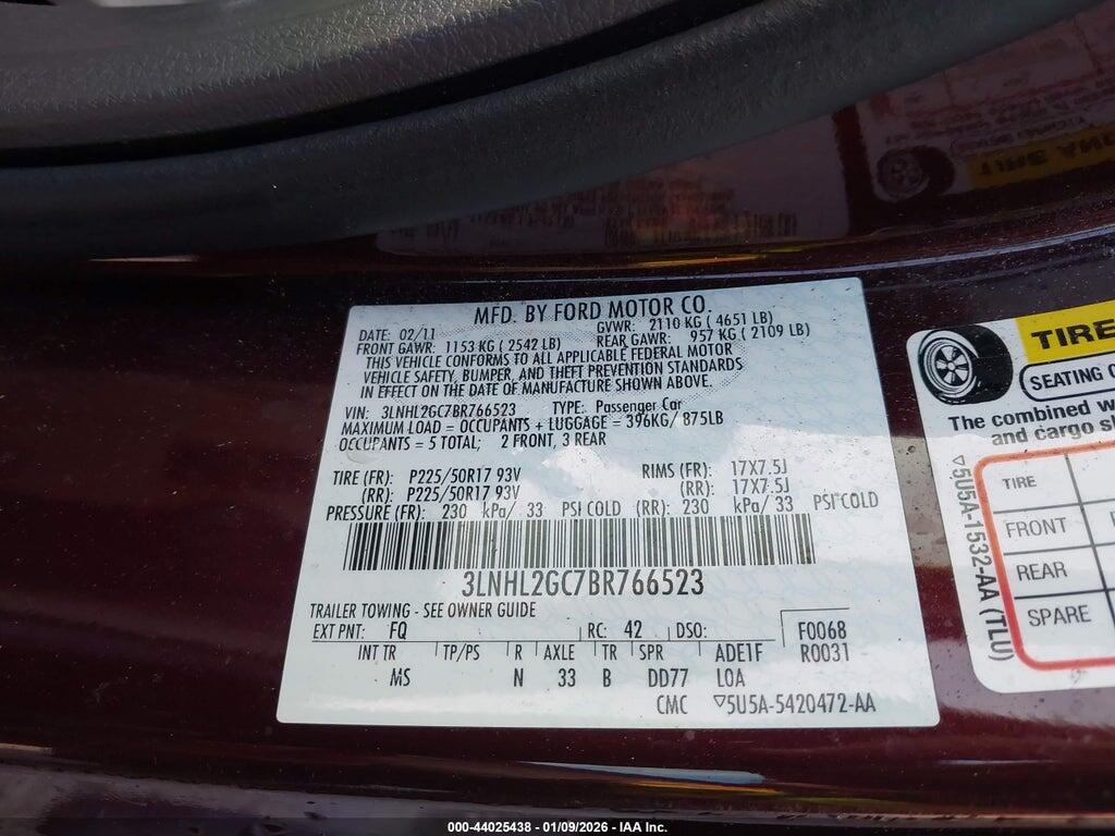 3LNHL2GC7BR766523 2011 LINCOLN MKZ photo no. 9