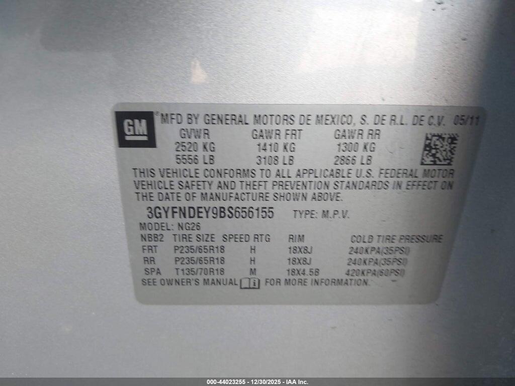 3GYFNDEY9BS656155 2011 CADILLAC SRX photo no. 9