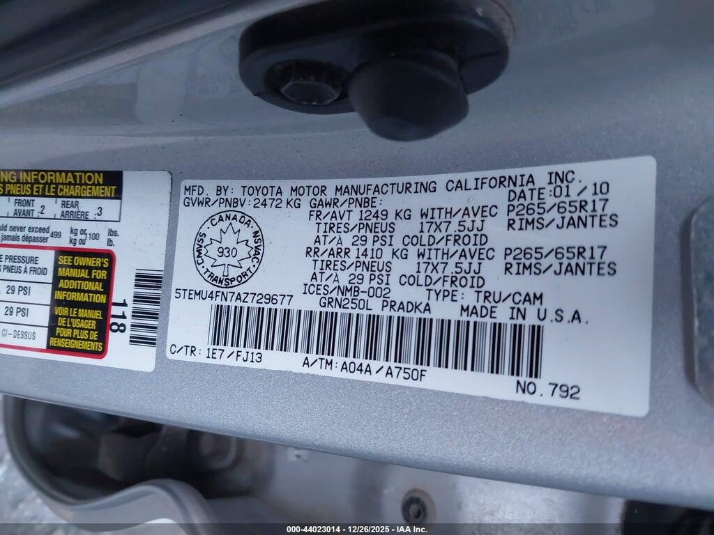 5TEMU4FN7AZ729677 2010 TOYOTA TACOMA photo no. 9
