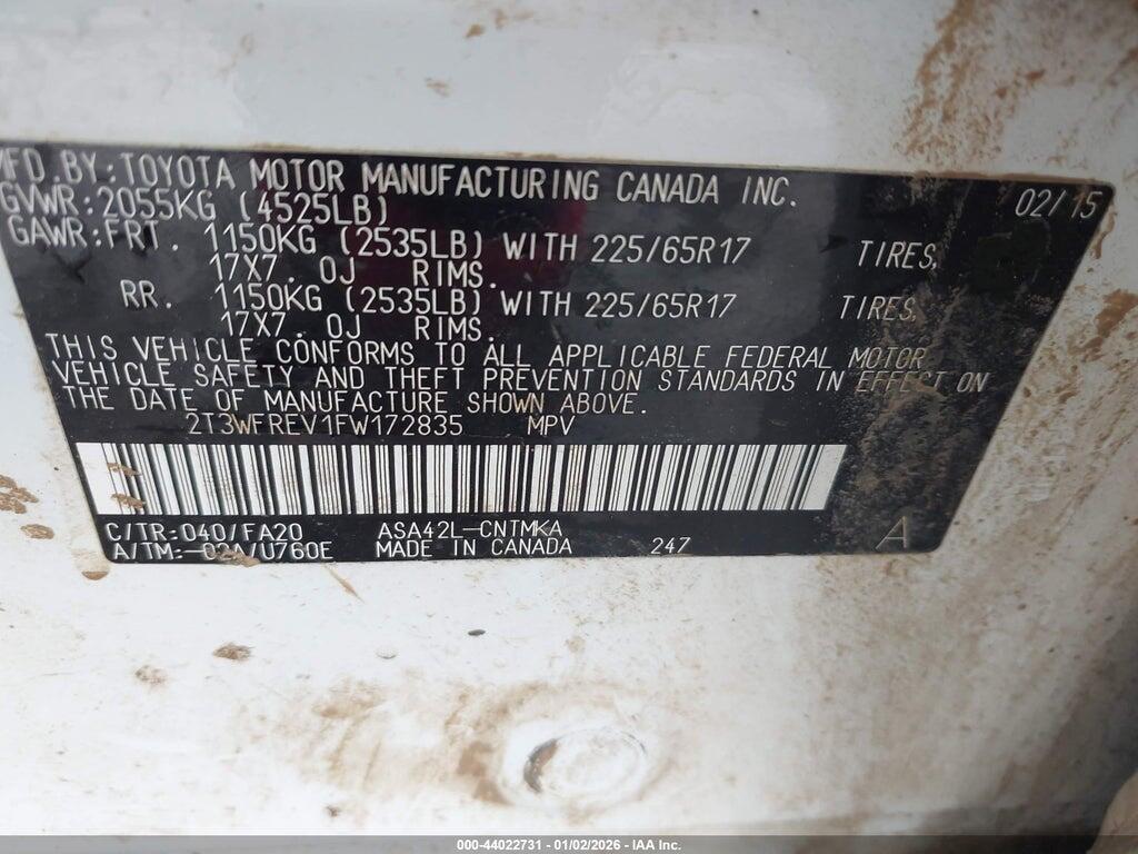 2T3WFREV1FW172835 2015 TOYOTA RAV4 photo no. 9
