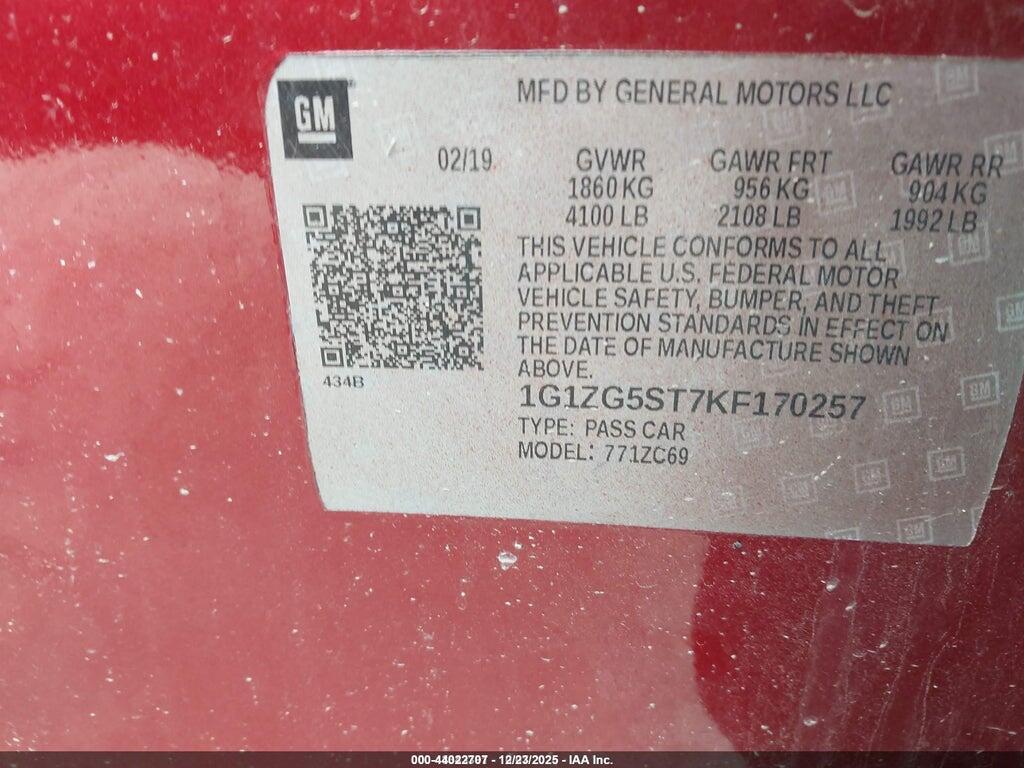1G1ZG5ST7KF170257 2019 CHEVROLET MALIBU photo no. 9