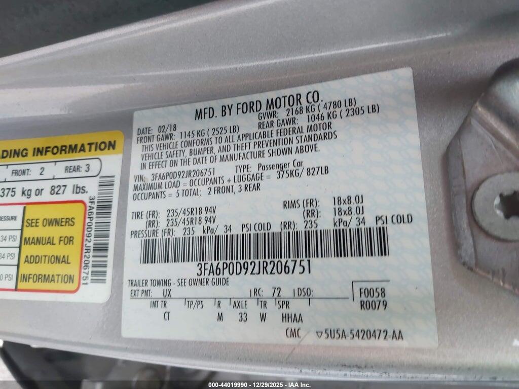 3FA6P0D92JR206751 2018 FORD FUSION photo no. 9