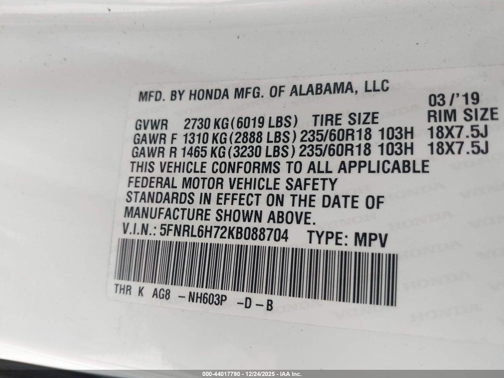 5FNRL6H72KB088704 2019 HONDA ODYSSEY photo no. 9