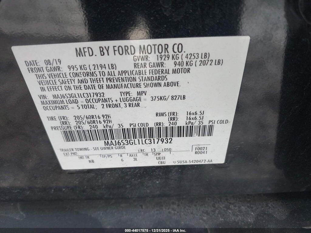 MAJ6S3GL1LC317932 2020 FORD ECOSPORT photo no. 9