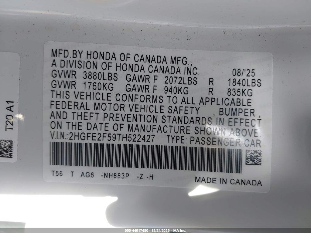 2HGFE2F59TH522427 2026 HONDA CIVIC photo no. 9